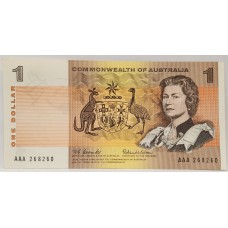 AUSTRALIA 1966 . ONE 1 DOLLAR BANKNOTE . COOMBS/WILSON . FIRST PREFIX AAA